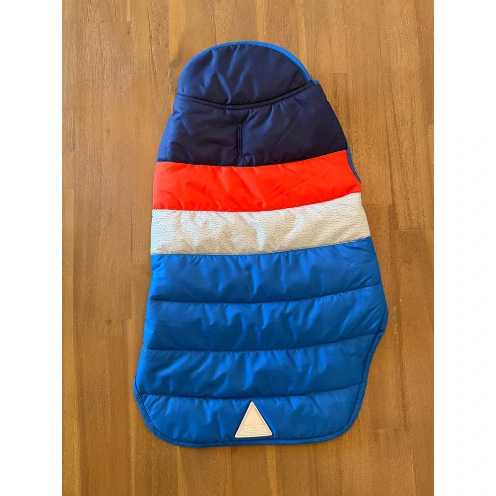LL Bean Insulated Dog‎ Jacket Medium Blue Orange Colorblock Puffer Vest 520875